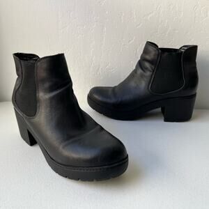 Steve Madden Rumi Leather Ankle Boots Women's 8 Black Chunky Platform Moto Y2K